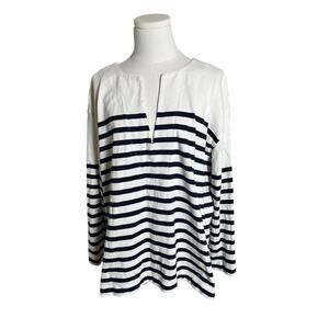 J.Crew Cotton Tunic Top‎ Small Navy White Long Sleeve Striped Nautical Breton